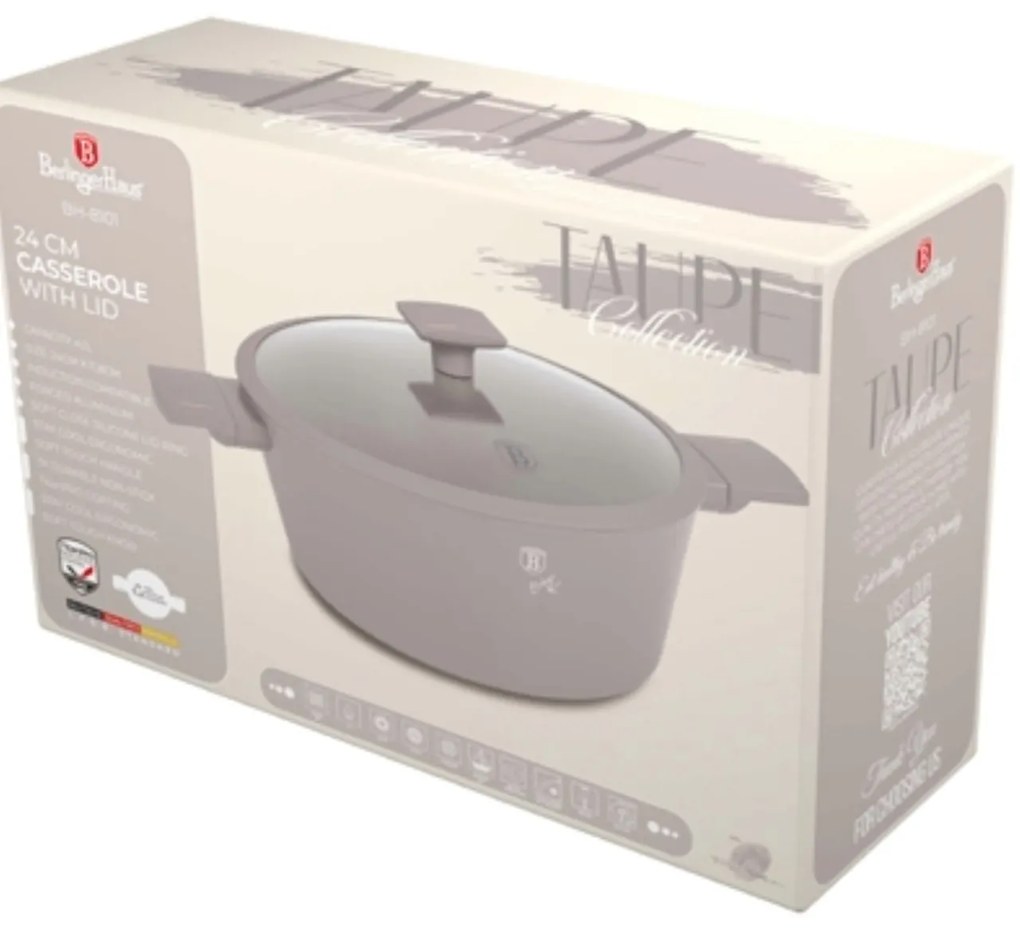 Oală cu capac 24 cm, 4.1L – Berlinger Haus Taupe Collection BH 8101, antiaderentă, pentru gătit zilnic sănătos, design modern