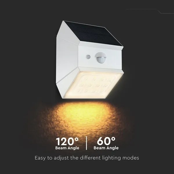 Lampă solară LED de perete cu senzor, 2,5W/3,7V, IP65, 1200 mAh, albă