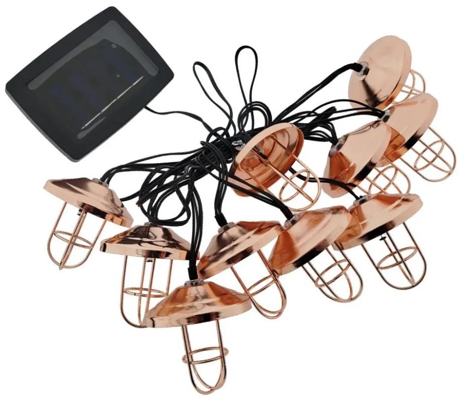 Ghirlandă solară LED, 10 LED-uri, 1,2 V, 300 mAh, 3,8 m, IP44, culoare cupru