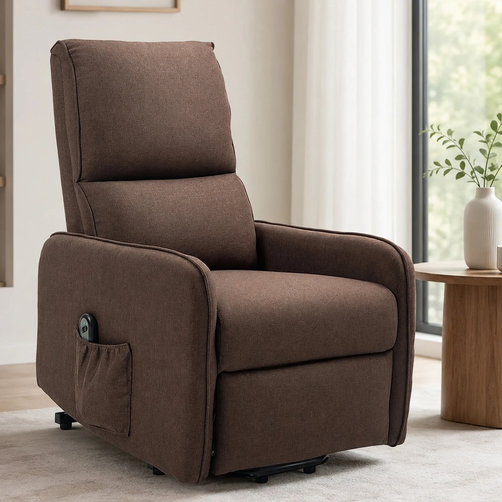 HOMCOM Fotoliu Electric de Relaxare cu Telecomandă, Suport pentru Picioare și Buzunar Lateral, 62x86,5x98 cm, Maro Închis | Aosom Romania