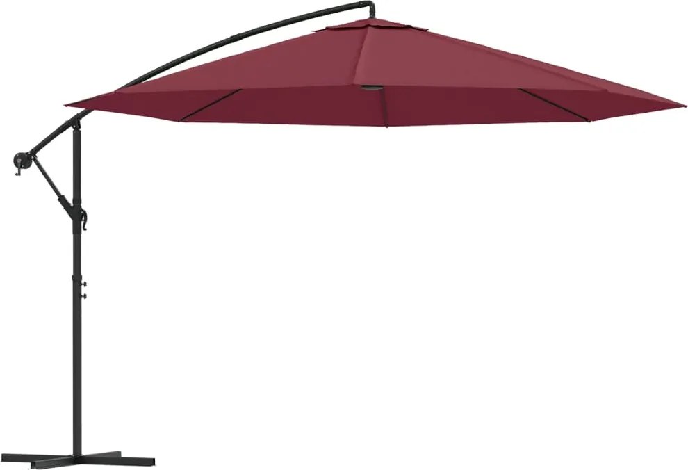 vidaXL Umbrelă consolă de grădină cu stâlp din aluminiu, bordo, 350 cm
