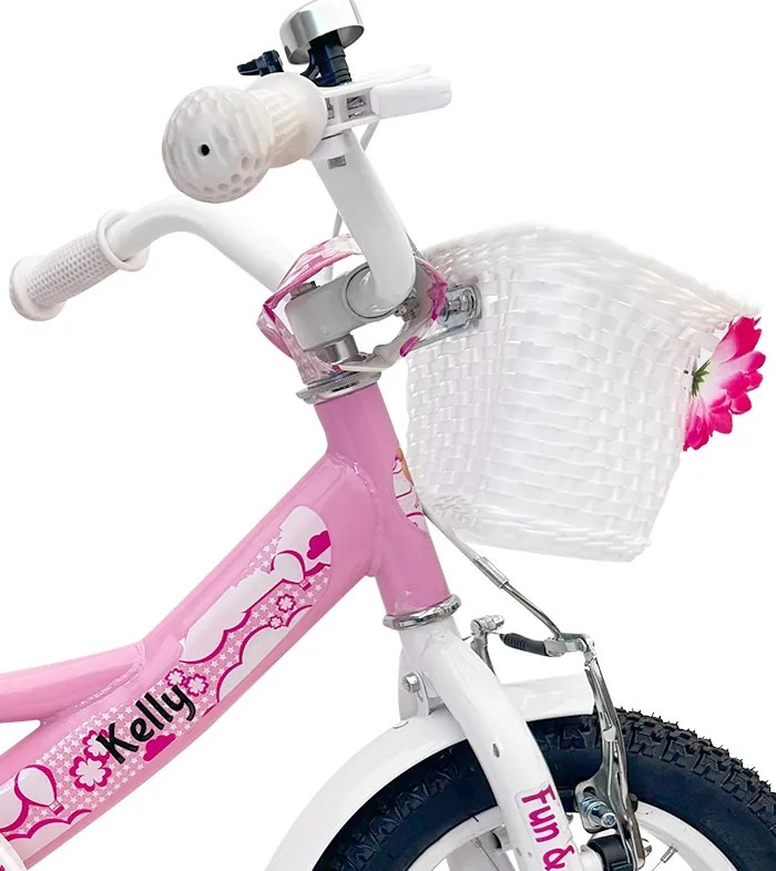 Bicicletă pentru copii cu roți auxiliare, bară de ghidare, coș și clopoțel 12 – pentru copii cu vârsta între 2,5 și 4 ani