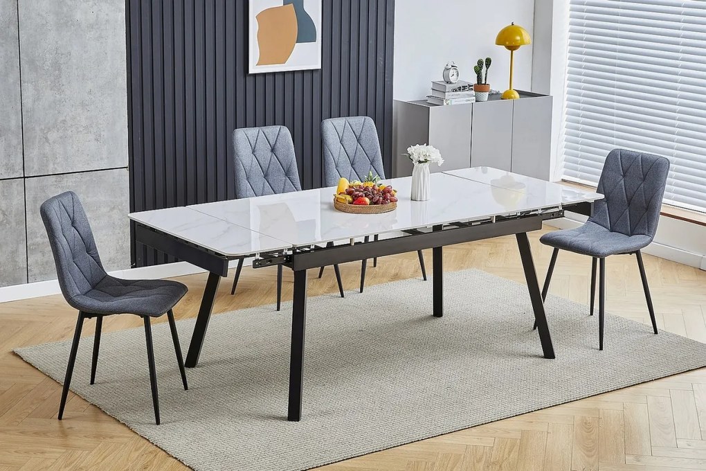 Masa extensibila John Ceramica marmura alba/negru mat - L120-180 cm