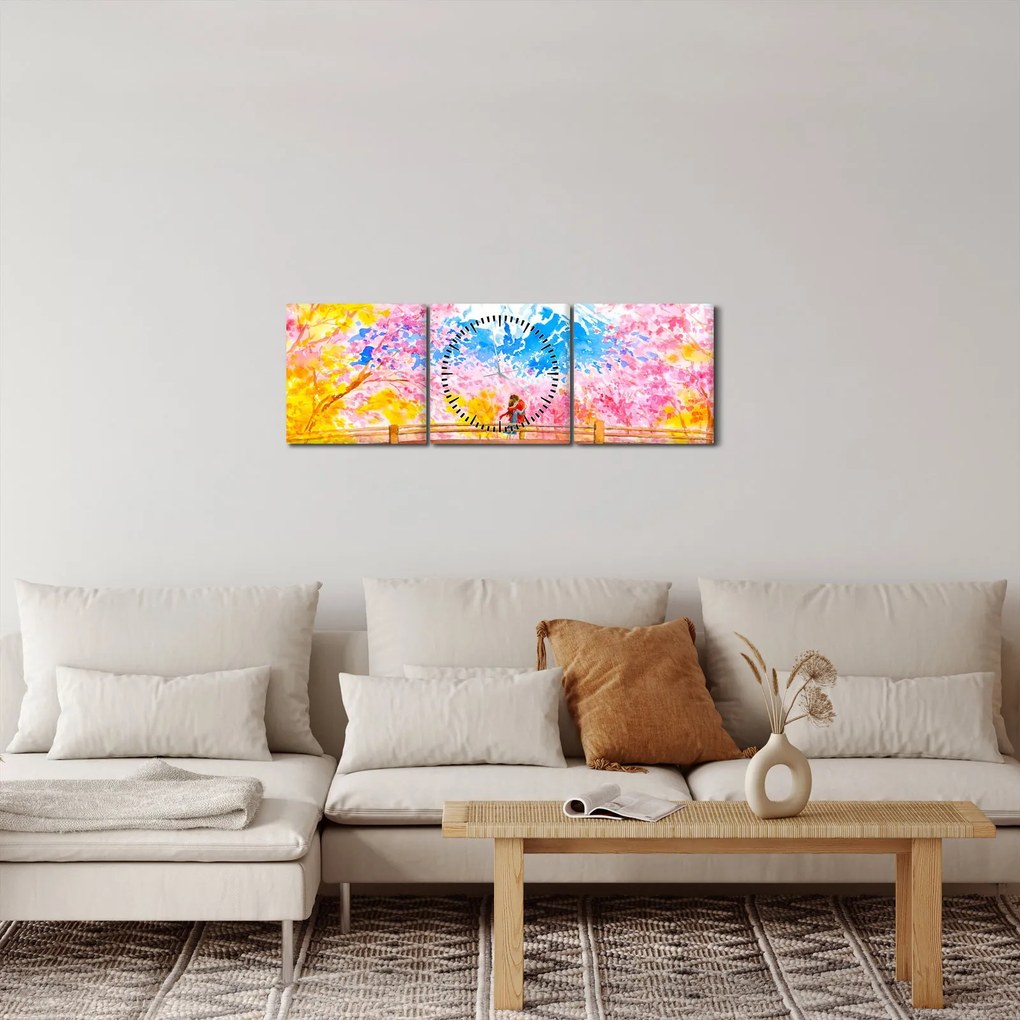 Tablou - Cuplu pictat, acuarelă (cu ceas) (90x30 cm)