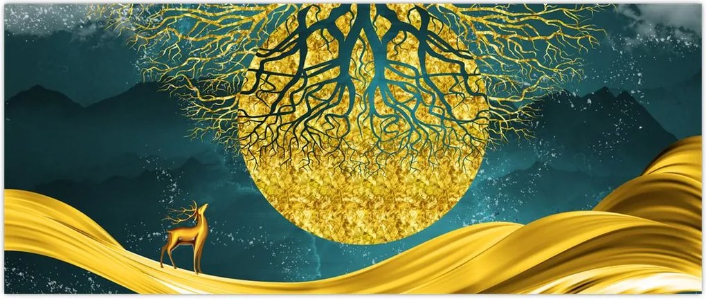 Tablou - Abstract, peisaj auriu (120x50 cm)