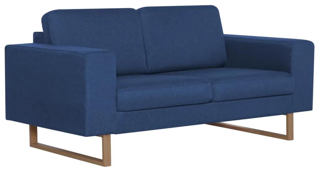 Set de canapele, 2 piese, albastru, material textil Albastru, 2 locuri + 3 locuri