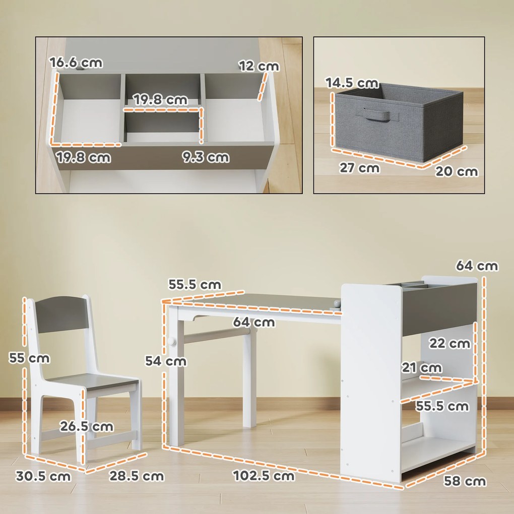AIYAPLAY Mobilier pentru Copii 3-8 Ani cu 2 Scaune și Masă Gri și Alb | Aosom Romania