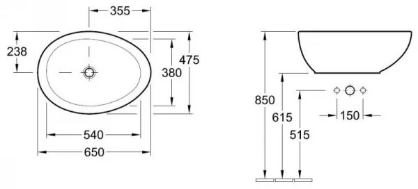 Lavoar pe blat, Villeroy&amp;Boch Aveo, 65x47.5cm, Alb Alpin CeramicPlus, 718400R1