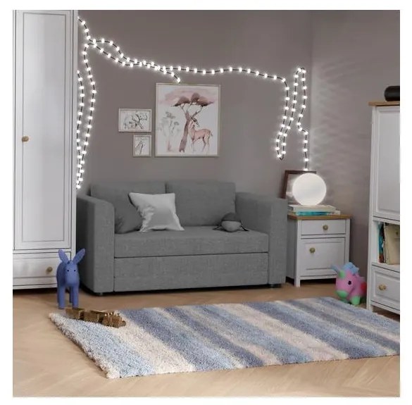 Canapea extensibilă tapițată cu 2 locuri și cotiere LAYLA, gri