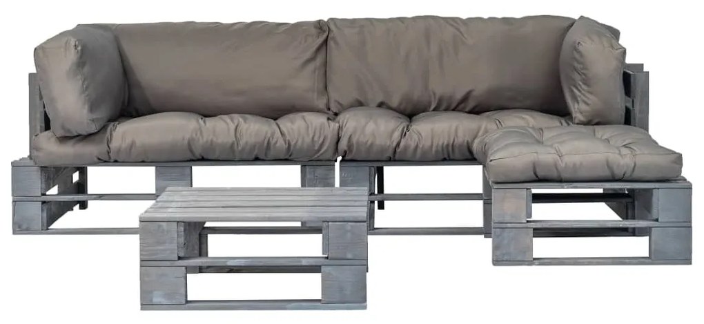 275312 vidaXL Set mobilier de grădină din paleți cu perne gri, 4 piese, lemn