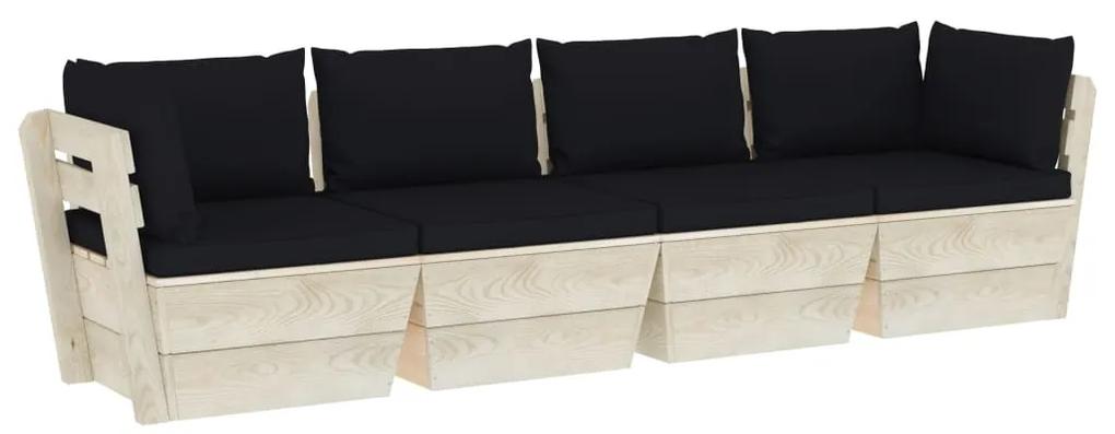 Canapea gradina din paleti, 4 locuri, cu perne, lemn de molid Negru, 4 locuri, 1