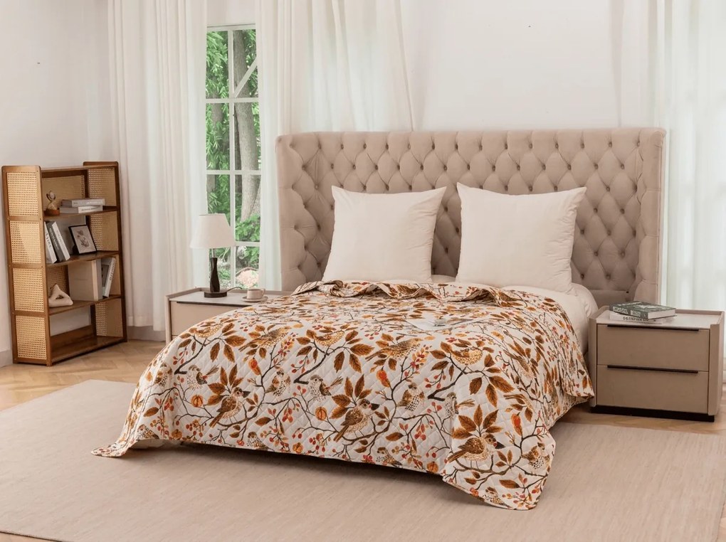 Cuvertura de pat BIRDS PUMPKIN, maro Dimensiune: 220 x 240 cm
