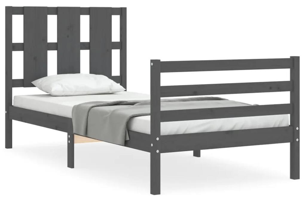 3194103 vidaXL Cadru de pat cu tăblie, gri, 90x200 cm, lemn masiv
