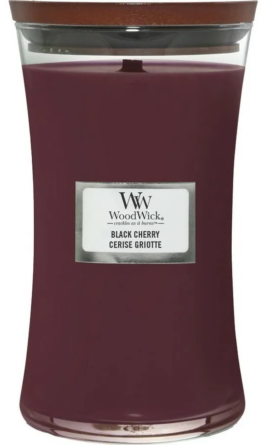 Lumânare parfumată vază mare WoodWick BlackCherry, 609 g