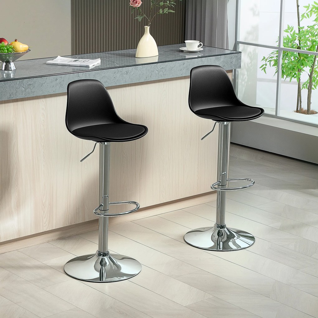 Homcom Set 2 Scaune Bar – Reglabile, Cu Spatar si Pivotante | Aosom Romania