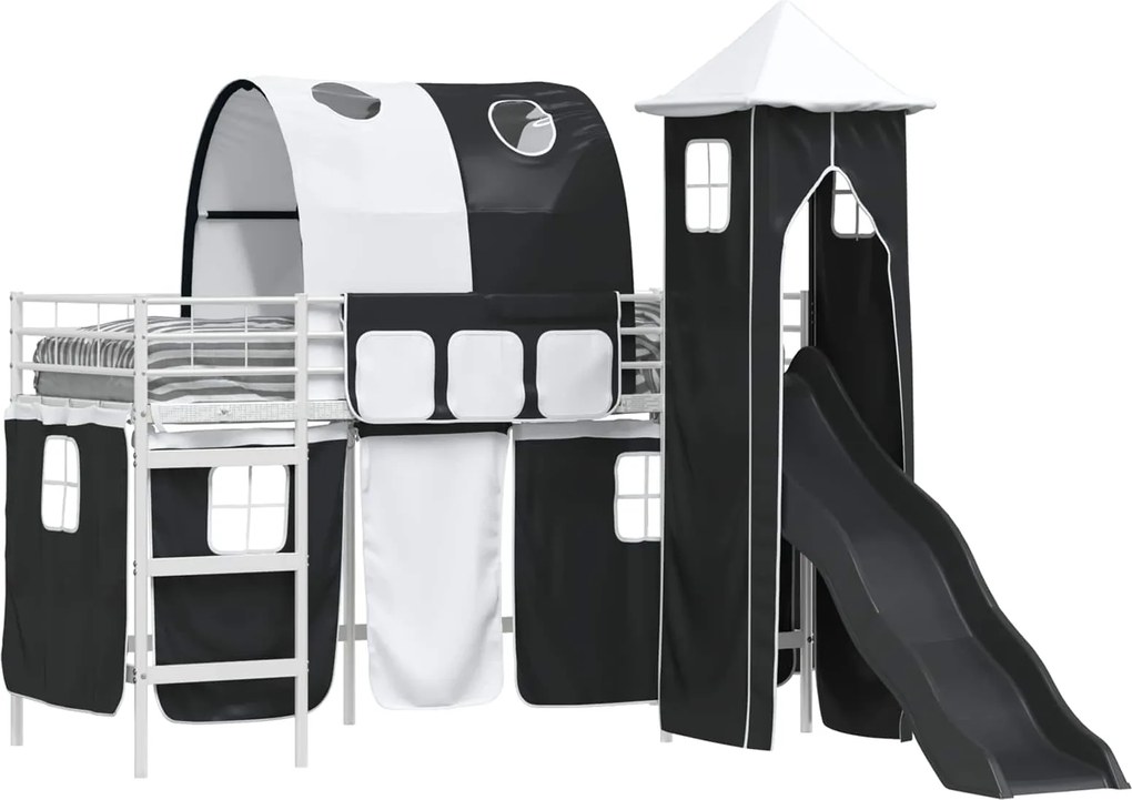 vidaXL Cadru de pat supraetajat pentru copii Alb și negru 75 x 190 cm