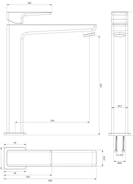 Baterie de lavoar OMNIRES PM7412BL PARMA 27,3 cm negru mat
