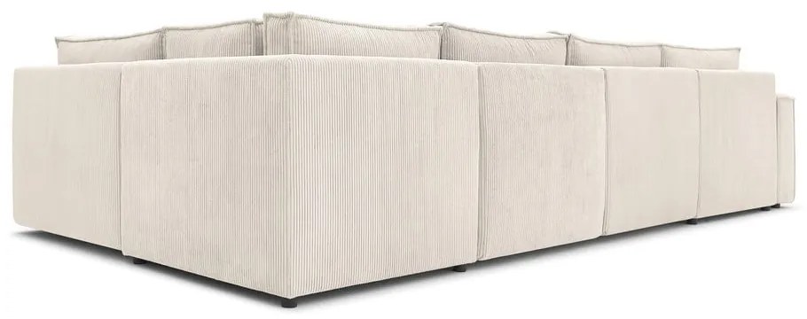 Colțar crem cu tapițerie din catifea reiată (cu colț pe partea dreaptă/în formă de "U") Nihad modular – Bobochic Paris