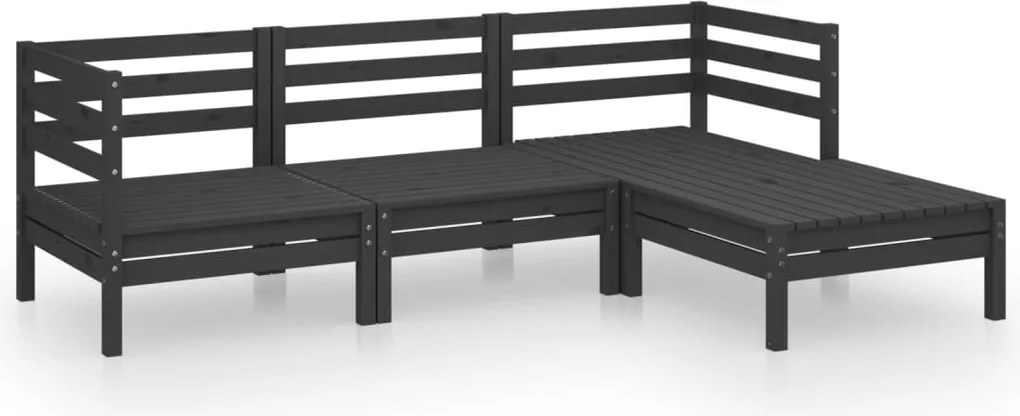 vidaXL Set mobilier de grădină, 4 piese, negru, lemn masiv de pin