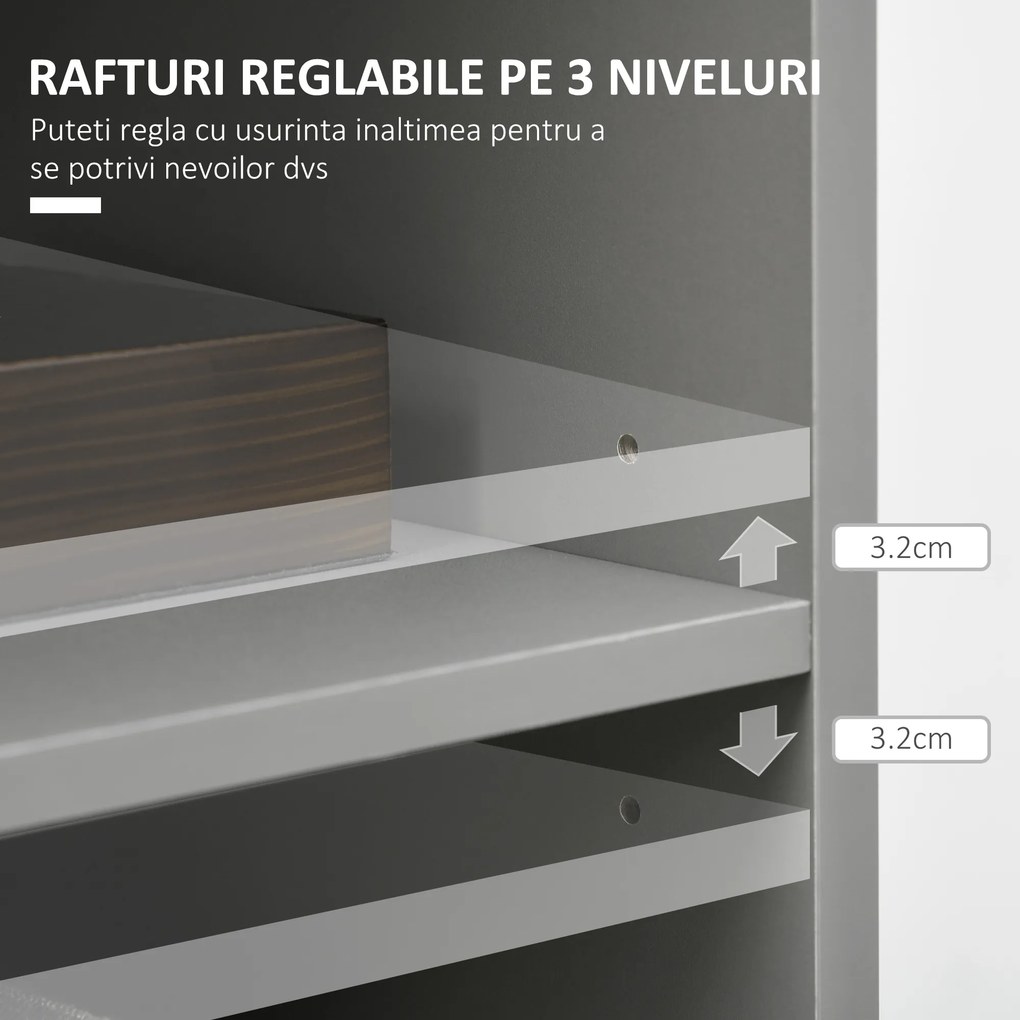 Dulap de Depozitare Independent, Biblioteca cu 6 Rafturi Deschise, pentru Camera de Zi, Birou, Dormitor, Gri HOMCOM | Aosom Romania
