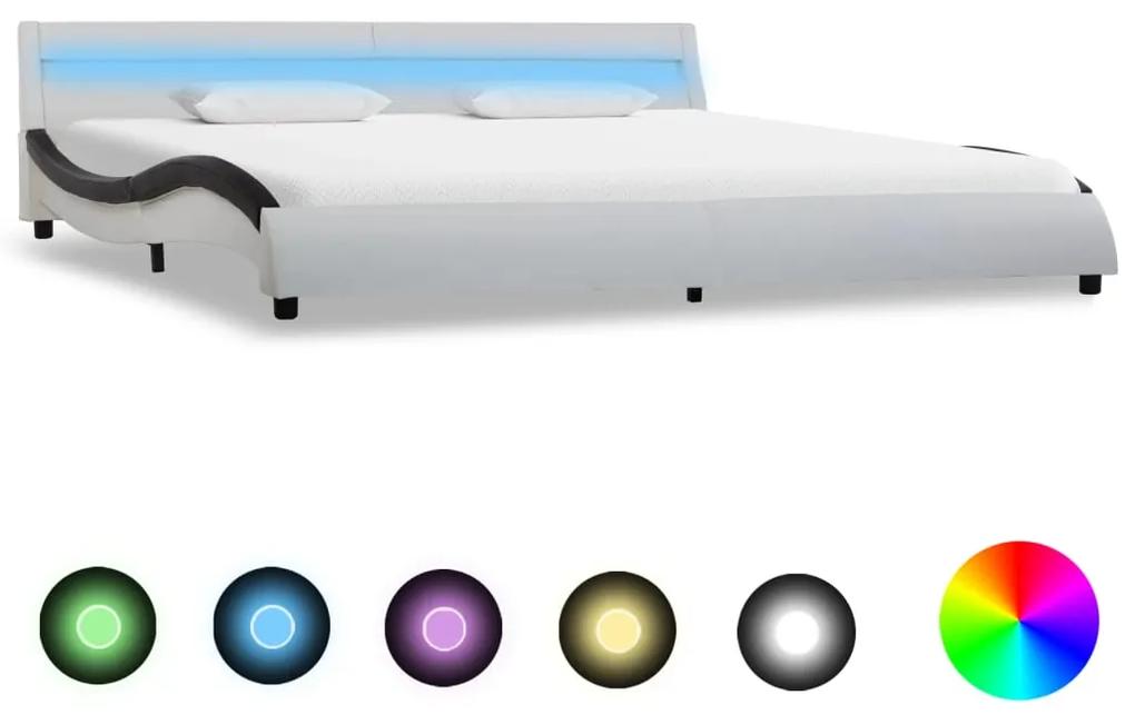 Cadru de pat cu LED, alb  negru, 180 x 200 cm, piele ecologica white and black, 180 x 200 cm