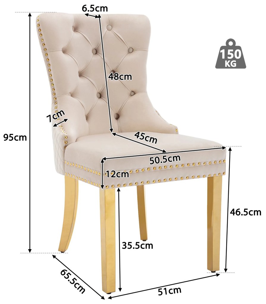 Set de 4 scaune de sufragerie tapițate în catifea, Bej | Aosom Romania