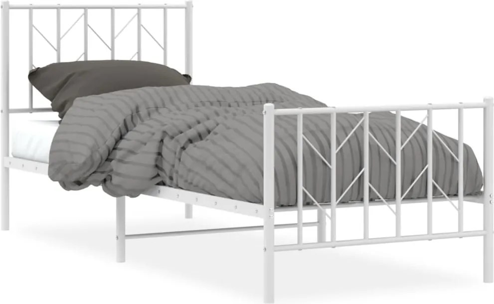vidaXL Cadru de pat metalic cu tăblie de cap/picioare alb, 80x200 cm