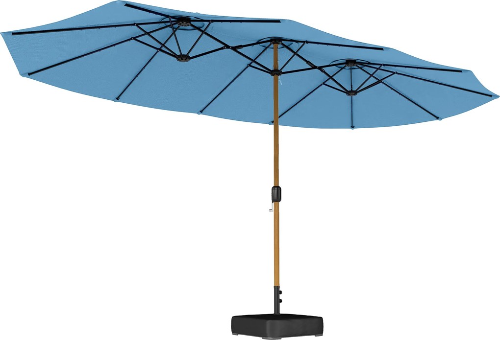 Outsunny Umbrelă de grădină dublă 5 x 3 m umbrelă de exterior cu bază inclusă, manivelă, protecție UV, albastru | Aosom Romania