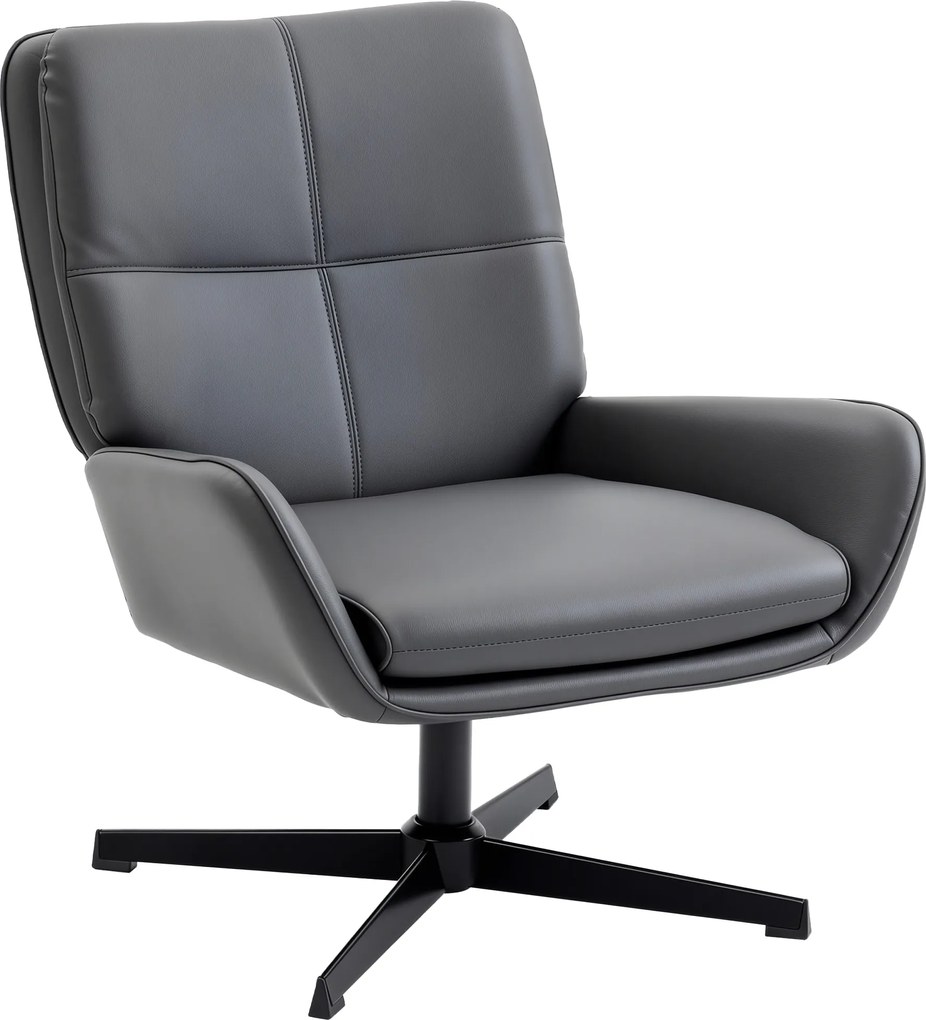 HOMCOM Fotoliu de living tapițat în PU, fotoliu de lectură cu șezut căptușit, cotiere, picioare metalice, gri | Aosom Romania