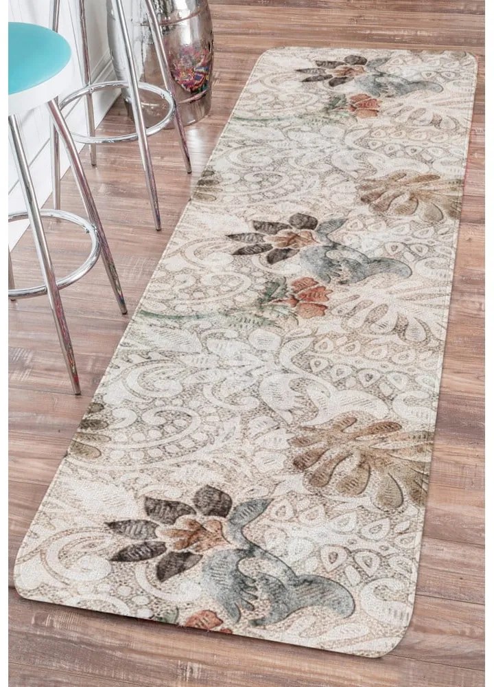 Covor tip traversă bej lavabil 58x140 cm Vintage Garden – Oyo Concept