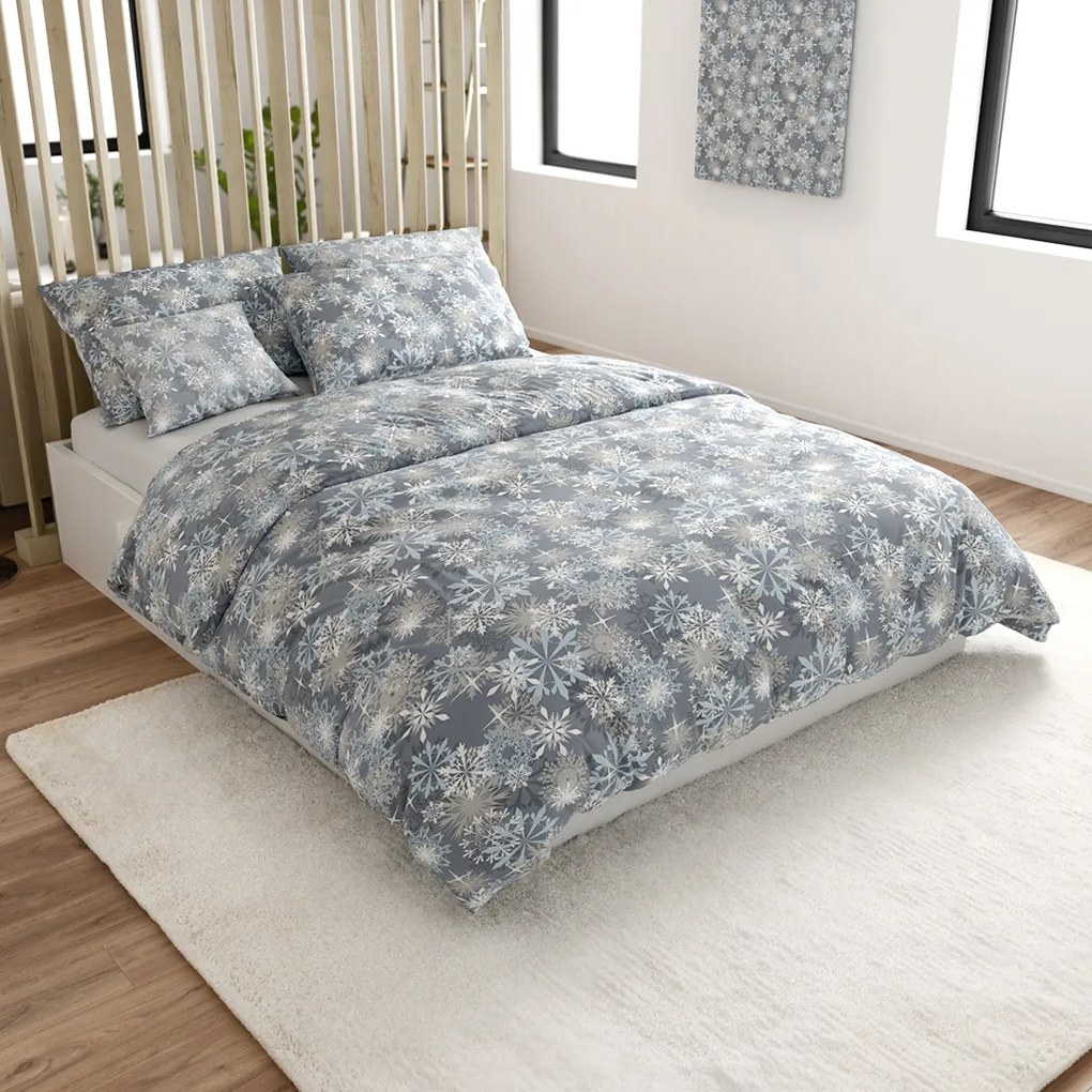 Lenjerie de pat din microfibra flanel SNOWFLAKE albastru-gri Dimensiune lenjerie de pat: 70 x 90 cm | 140 x 220 cm