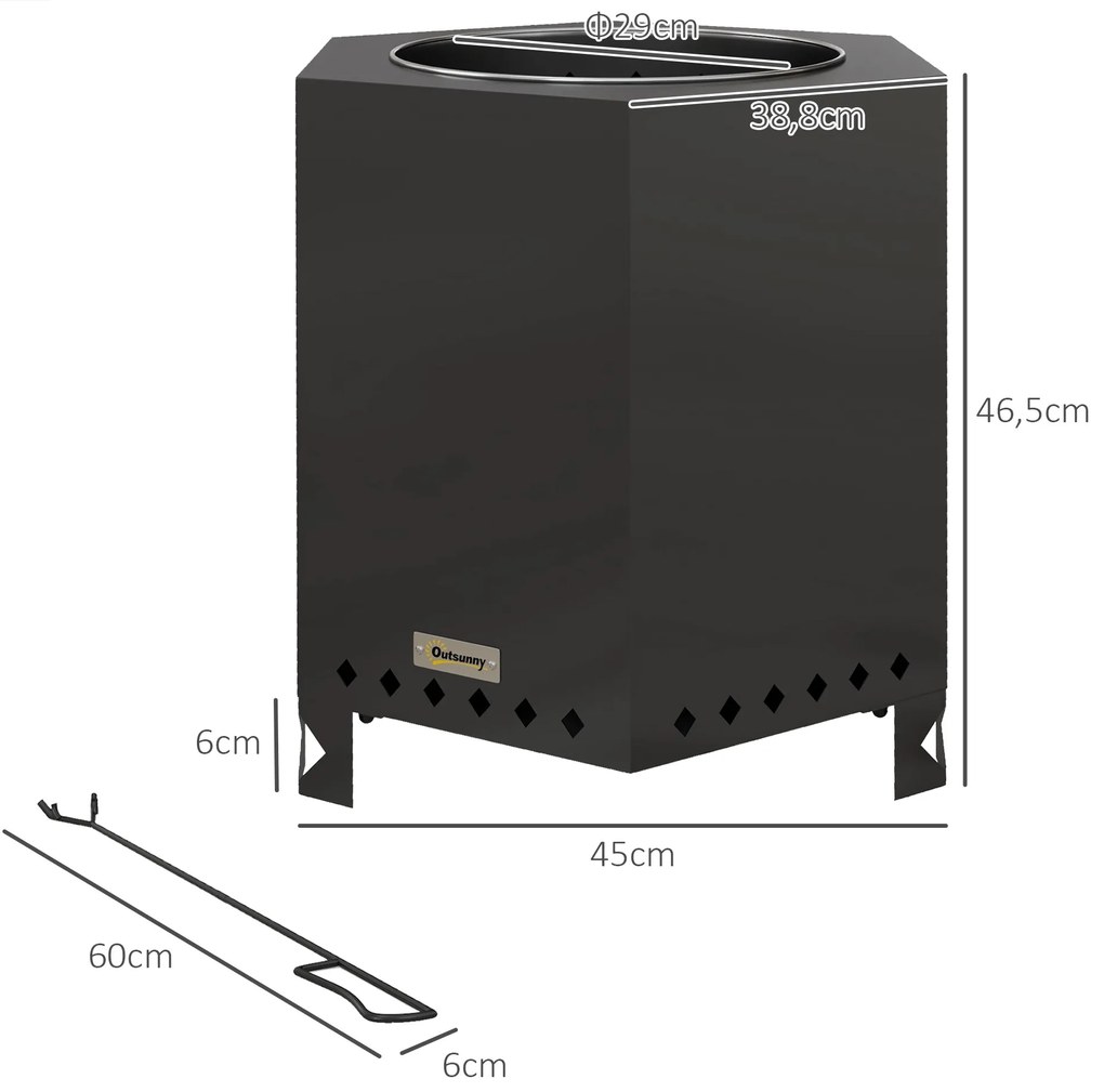 Outsunny Focar Focar Tăcere, inclusiv cu croșetă, 45 x 38,8 x 46,5 cm, Argintiu + Negru | Aosom Romania