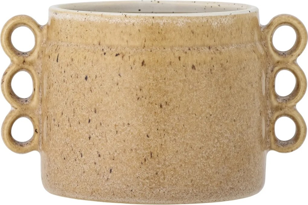 Ghiveci din ceramică, maro, decorat manual cu mici bucle laterale, glazură reactivă, 12 x 15 cm, „Souri”