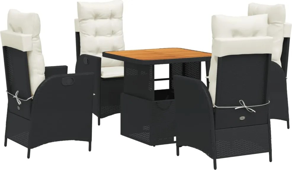 vidaXL Set mobilier de grădină cu perne, 5 piese, negru, poliratan