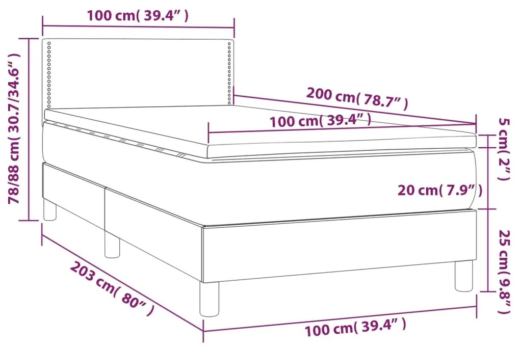 Pat cu arcuri, saltea si LED, crem, 100x200 cm, textil Crem, 100 x 200 cm, Culoare unica si cuie de tapiterie