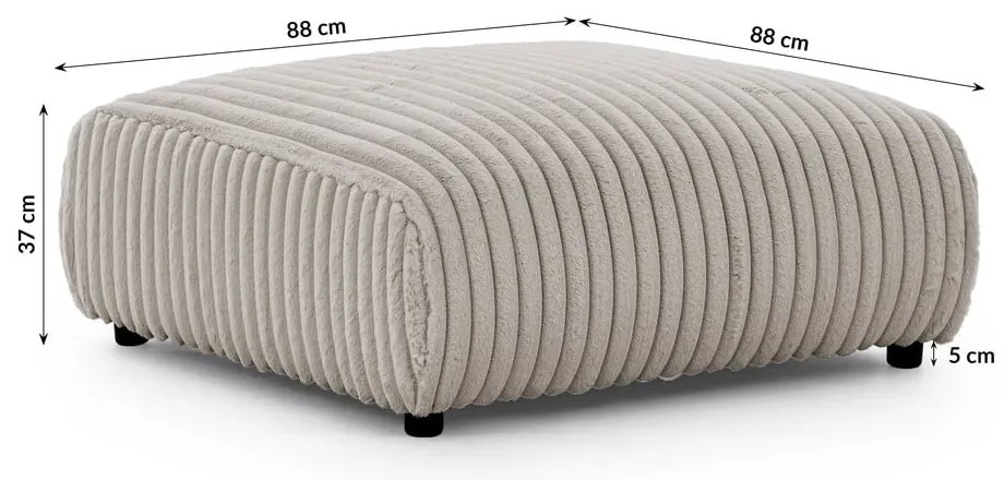 Taburet gri deschis cu tapițerie din catifea reiată Justin – Ropez