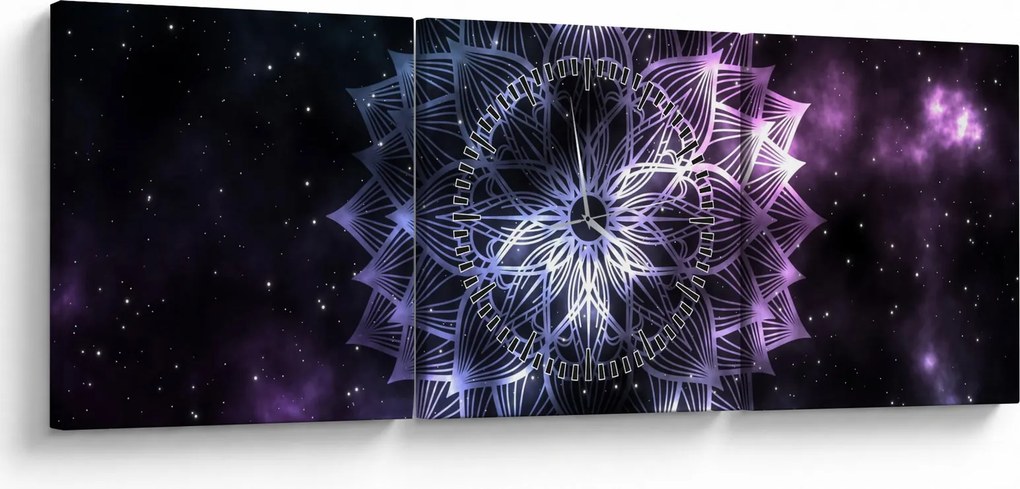 Tablou - Mandala Lotus în spațiu (cu ceas) (90x30 cm)