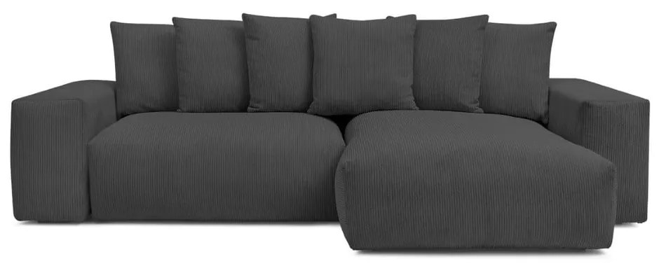 Colțar gri închis extensibil/cu spațiu de depozitare cu tapițerie din catifea reiată Voltaire – Bobochic Paris