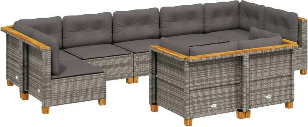 vidaXL Set canapele de grădină, 9 piese, cu perne, gri, poliratan