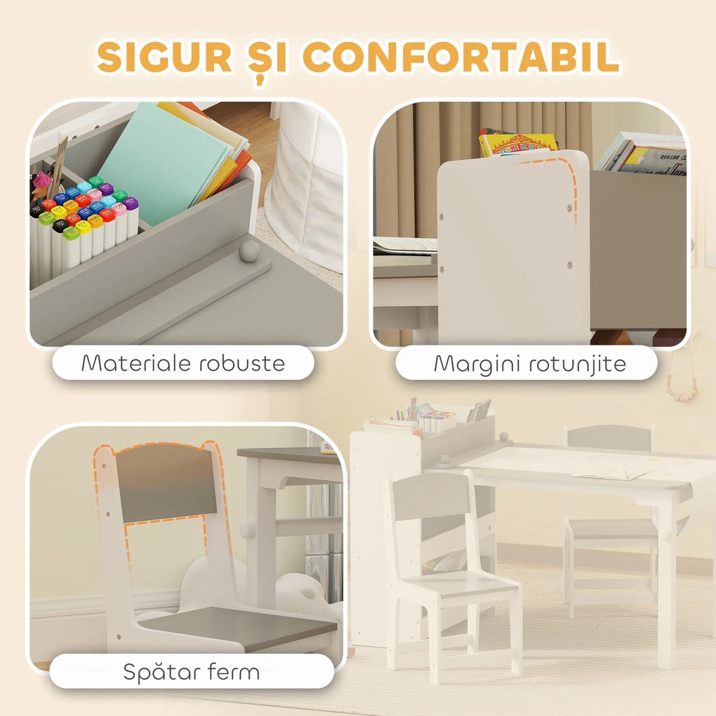 AIYAPLAY Mobilier pentru Copii 3-8 Ani cu 2 Scaune și Masă Gri și Alb | Aosom Romania
