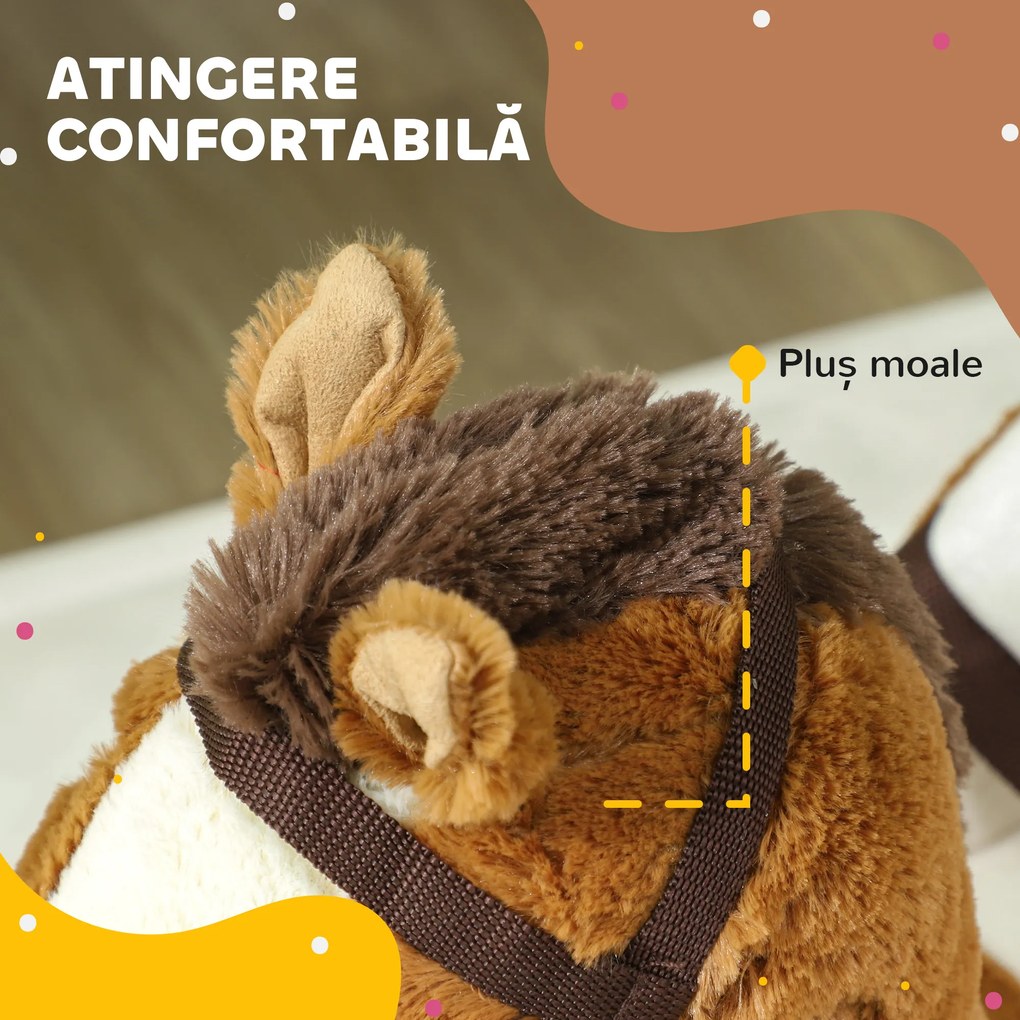AIYAPLAY Cal Balansoar pentru Copii 18-36 Luni cu Sunete, Bază din Lemn și Centură de Siguranță, 68x33x45 cm, Maro | Aosom Romania