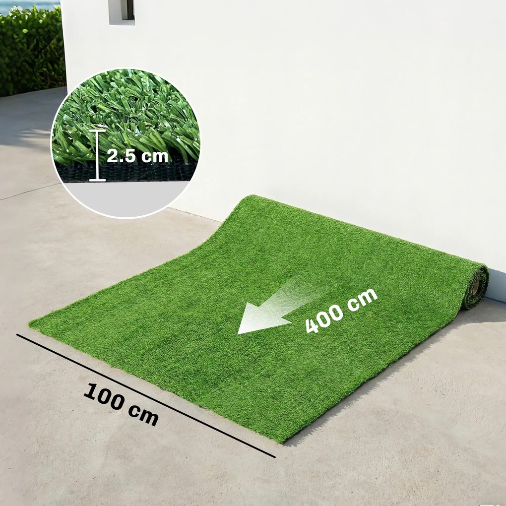 Outsunny Gazon Artificial pentru Exterior 1m x 4m, Covor Verde Sintetic cu Înălțime de 10mm, Drenant, Ideal pentru Grădini, Terase, Familii, Animale de Companie, Interior și Exterior | Aosom Romania