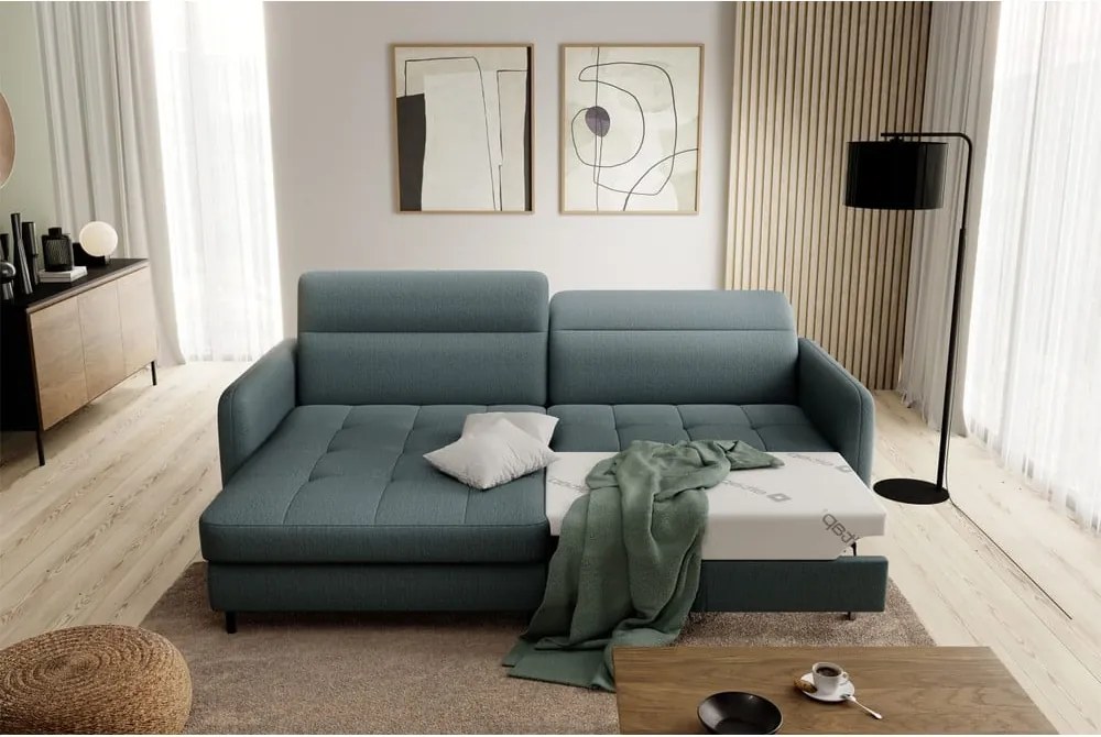 Colțar verde prăfuit extensibil/cu spațiu de depozitare cu tapițerie din catifea (cu colț pe partea stângă/cu șezlong) Gomsi – ELTAP