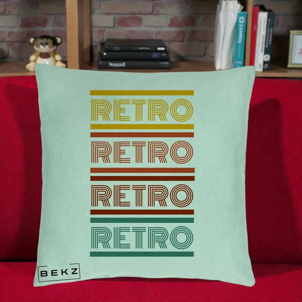Perna decorativa RETRO Text Multicolor, 40x40 cm cu Umplutura, Verde Menta, BEKZ
