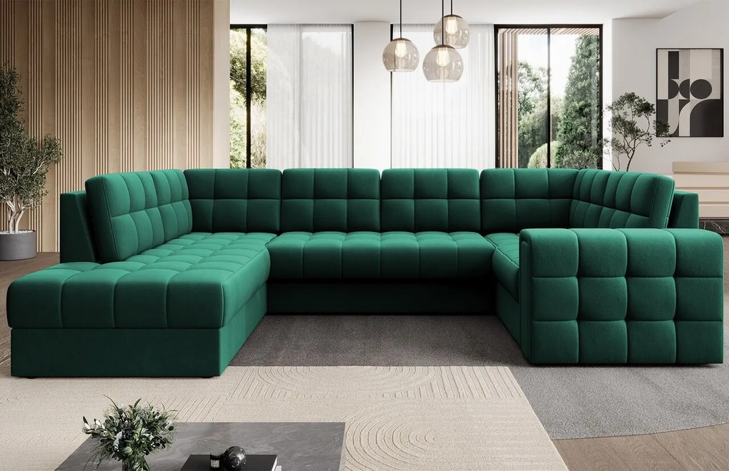 Coltar extensibil stanga 5 locuri ELTAP, LT-35LU, Blewett, 299x198x82 cm, lemn/poliester, verde inchis