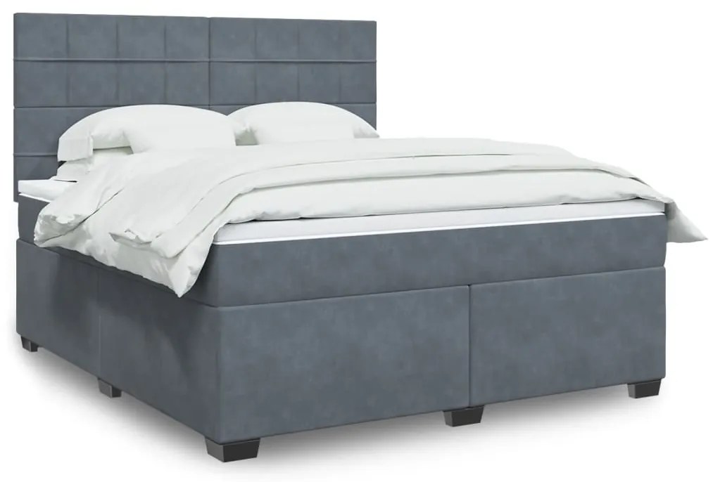 vidaXL Pat box spring cu saltea, gri închis, 180x200 cm, catifea