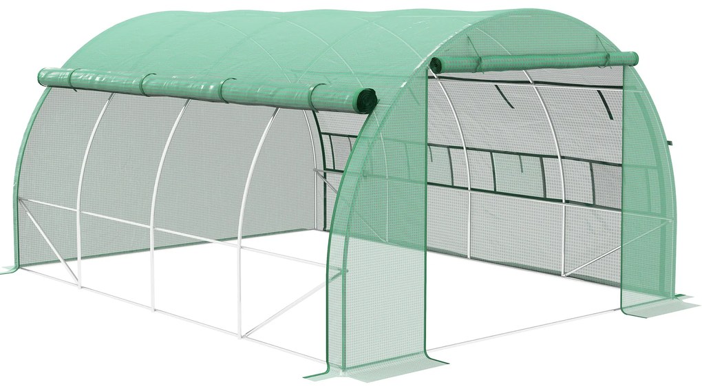 Outsunny Șopron de folie, Seră, umblabil, Fereastră plasă, Cadru metalic, 4x3x2m, Verde | Aosom Romania