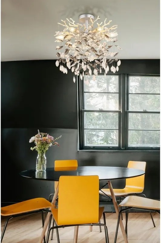 Plafoniera metal argintiu mat, cristale de sticla QUEENA