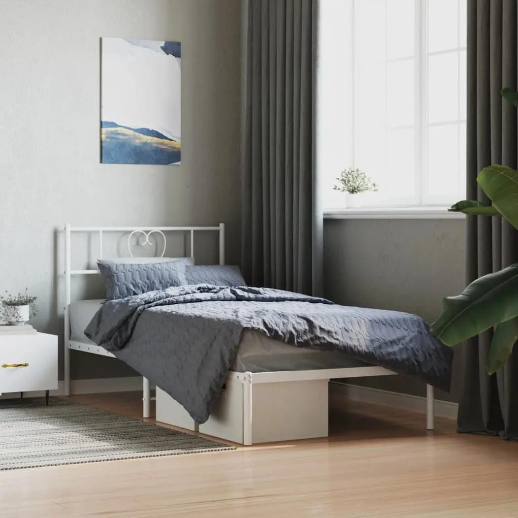 355508 vidaXL Cadru de pat din metal cu tăblie, alb, 107x203 cm