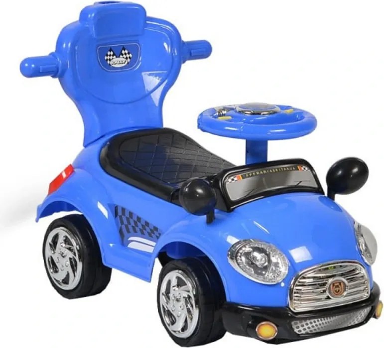Masinuta copii si bebe NOVOKIDS™ Cartoon Car , cu melodii si sunete, maner de impins pentru parinti detasabil, copertina de protectie detasabila,
